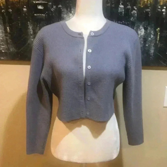 Lavender Button Front Cropped Ribbed Cardigan-M - Picture 1 of 7